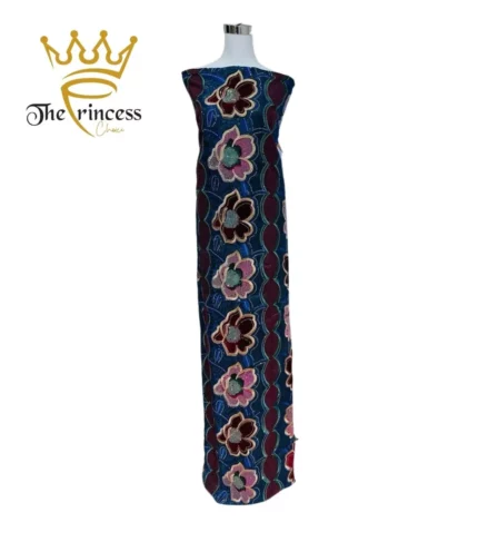 Dahila Embroidery Silk Blended Velvet Flower Design, Aplic Velvet Design & Stonework