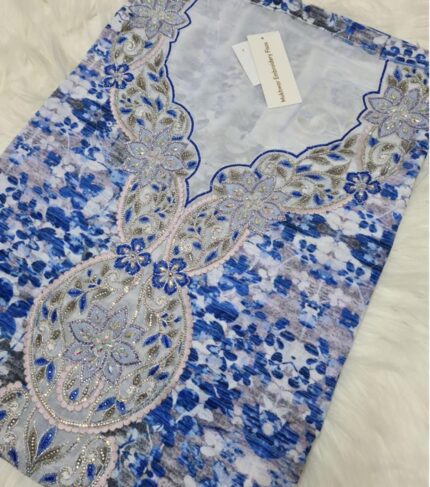 EMBROIDERY & STONEWORK MUKHAWAR Bluish Cloth