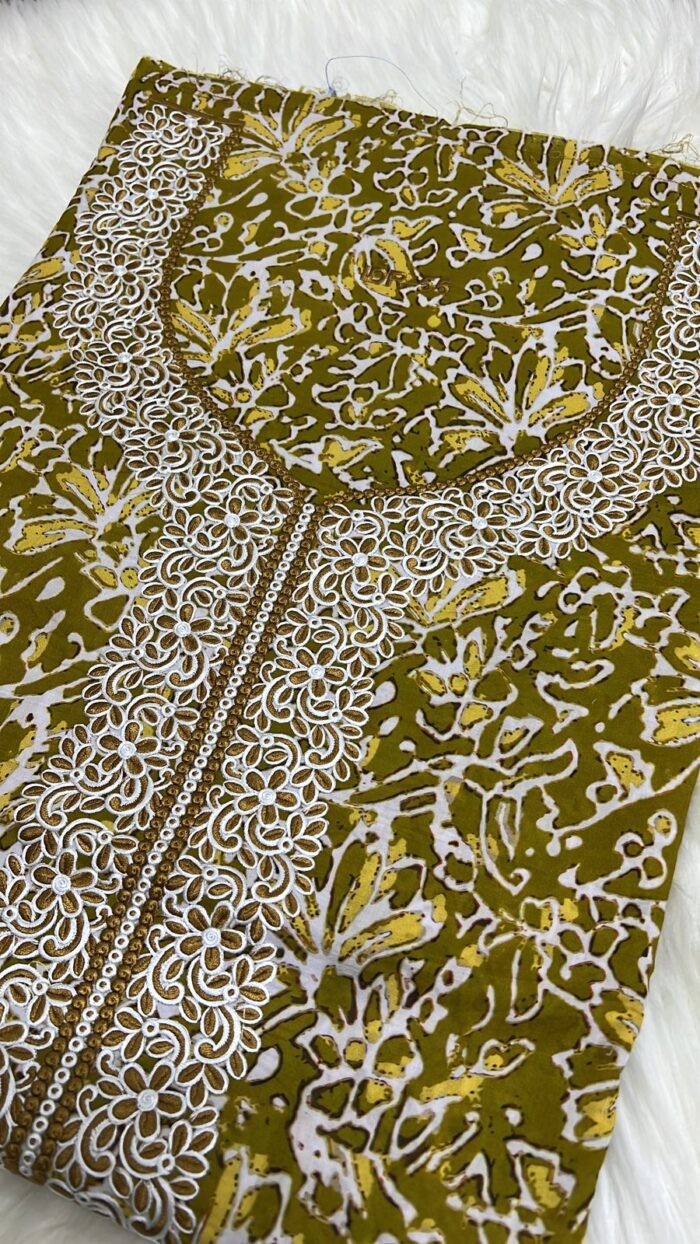 Embroidery Mukhawar in Mehandi Color Dress