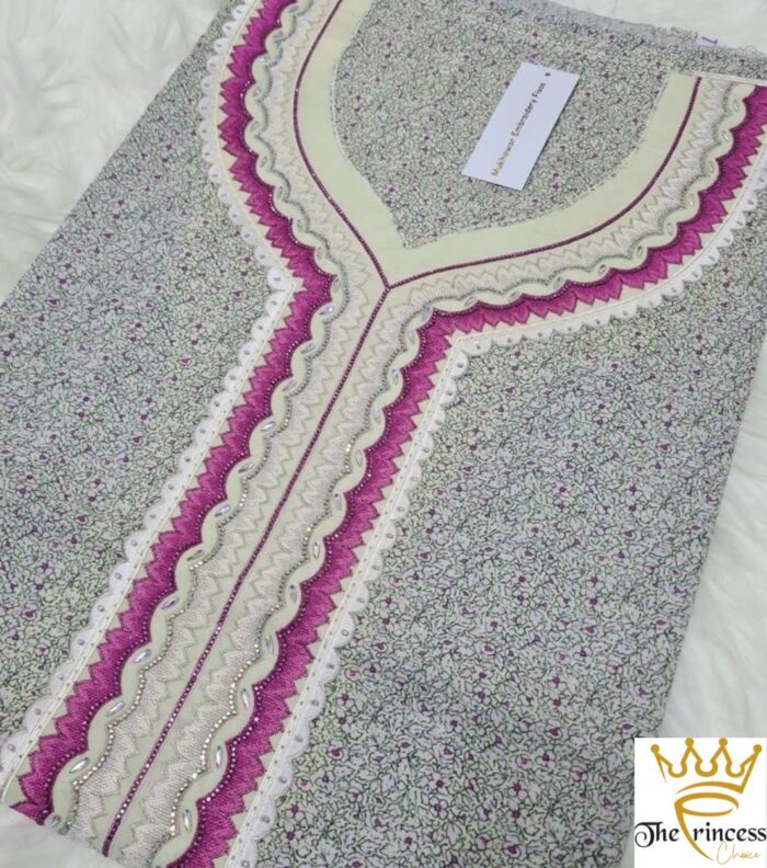 Stonework Pink and Gray Embroidered Mukhawar
