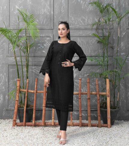 Black Embroidered Cotton Shiftly Dress with Zaza Plain Trousers