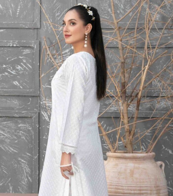 White Embroidered Cotton Shiftly Dress with Zaza Plain Trousers
